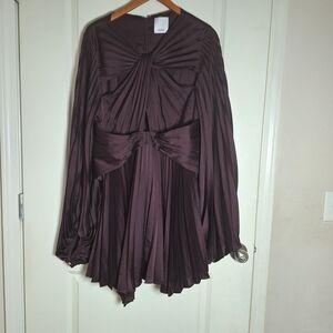 Acler Columbus Pleated Blouson Sleeve Mini Dress in Blackberry Size 12